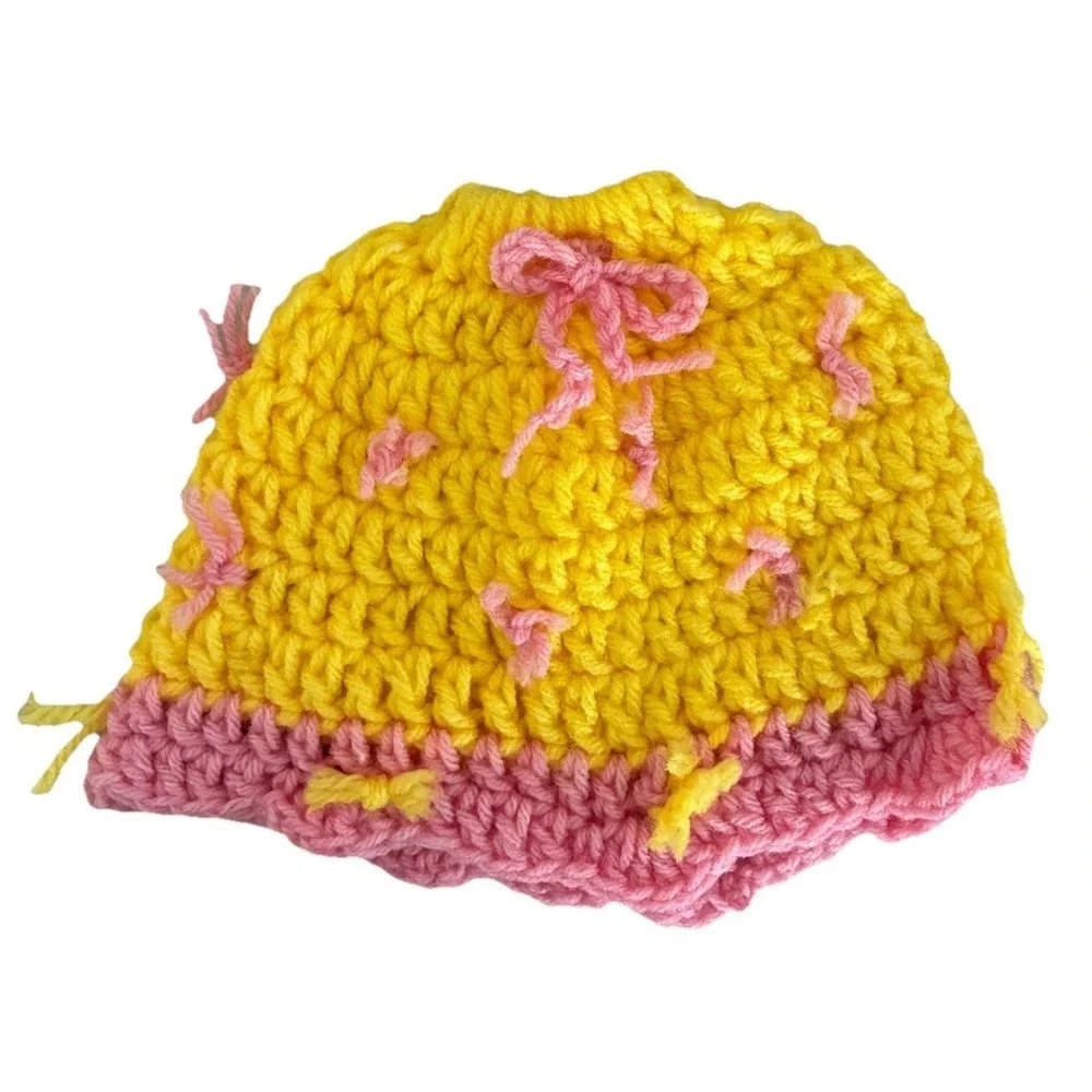 Handmade Trivet Hot Pad Pot Holder Yellow Pink Decor Crochet Handmade (2) NEW